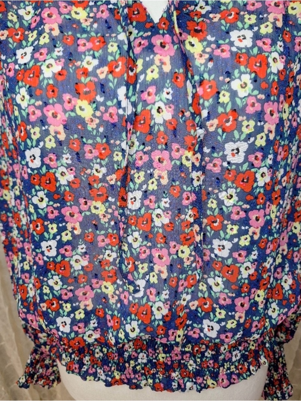 Floral Navy Blue Sundress with Red & Pink Accents
